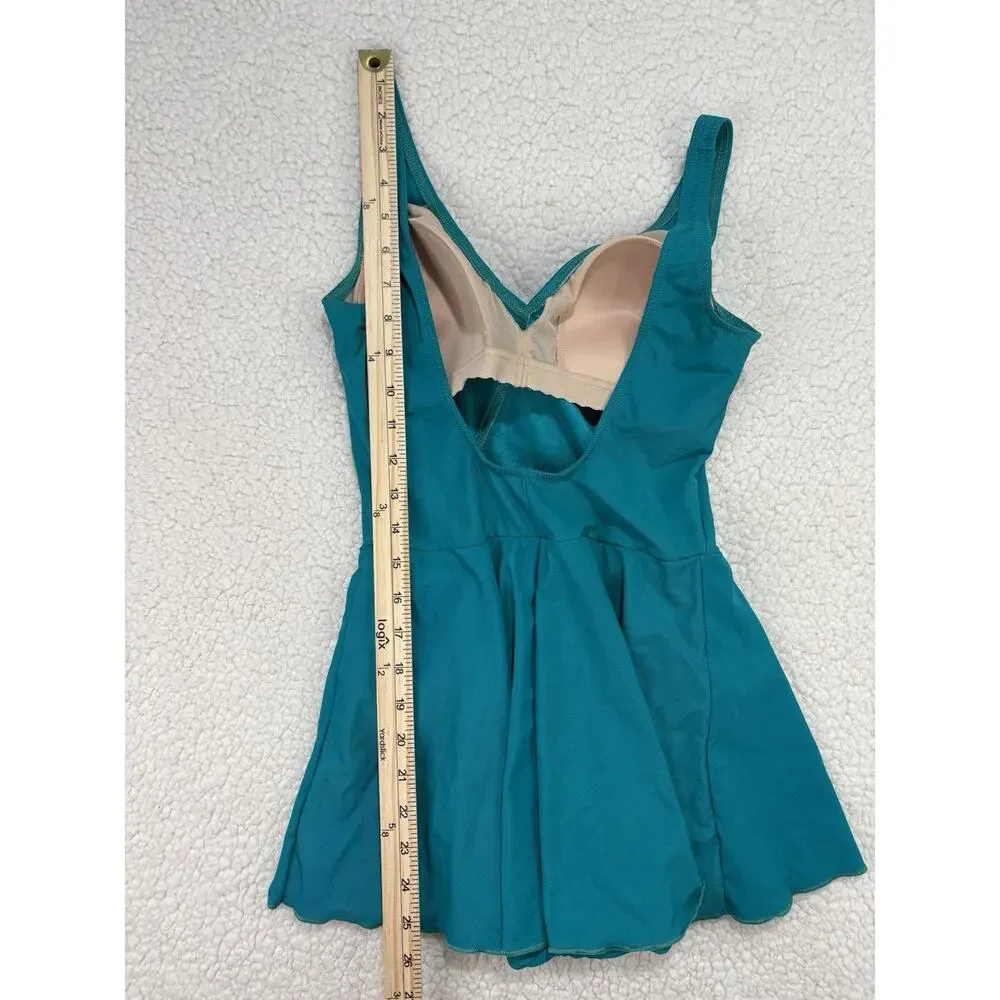 Vintage‎ Christina One Piece Swimsuit Modest Swim Dress Wrap Teal Gold Button 10